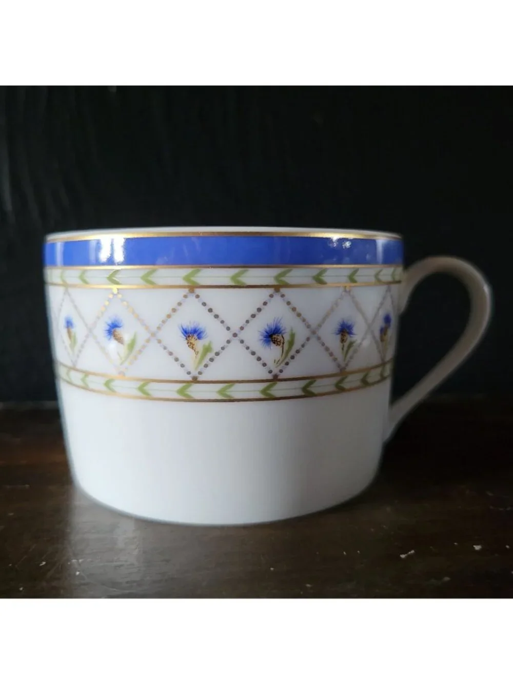 Haviland Limoges Val De Loire Blue Band Cornflower Pattern Flat Cup & Saucer Set